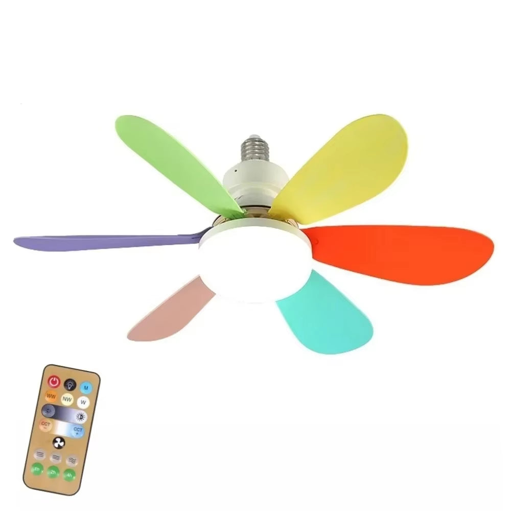Ceiling Fan Light with Remote Control for Dimming Hanging Mini Ceiling Fans for Bedroom,Indoor,Living Room Colorful Blades