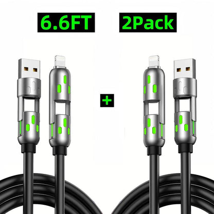 [Buy 1 Get 1 Free]-6.6Ft 4-In-1 USB-C Cable, PD Fast Charging, Data Sync, EXAVON USB-A, Type-C, Lightning, Aluminum, Compatible