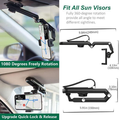 New 1080° Multi-Function Sun Visor Universal 360 Degree Rotating Phone Holder Suitable for Any Scene Car Holder - Rotatable and Retractable