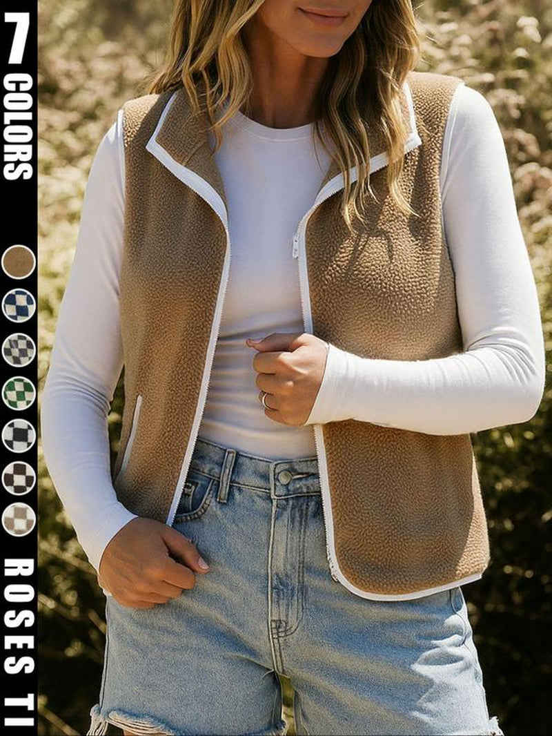 Ins Style Checkerboard Plush Vest Women'S Autumn and Winter Outerwear Short Style Shoulder Retro Square Grid Loose Vest Jacket Top