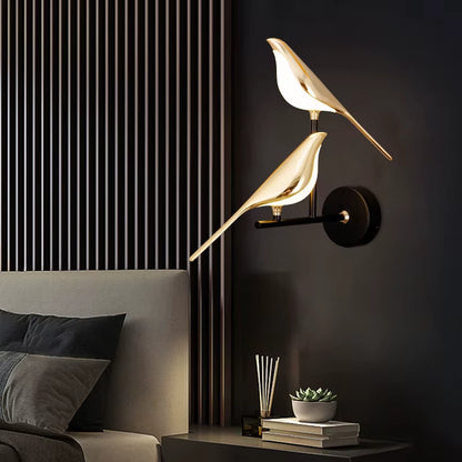 Nordic Touch Switch LED Wall Lamps for Bedside TV Background Gold Silver Magpie Bird LED Wall Lights Wall Sconce for Corridor