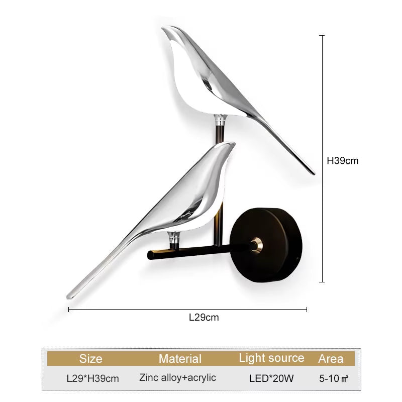 Nordic Touch Switch LED Wall Lamps for Bedside TV Background Gold Silver Magpie Bird LED Wall Lights Wall Sconce for Corridor