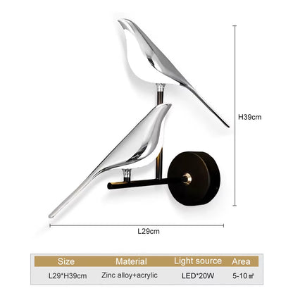 Nordic Touch Switch LED Wall Lamps for Bedside TV Background Gold Silver Magpie Bird LED Wall Lights Wall Sconce for Corridor