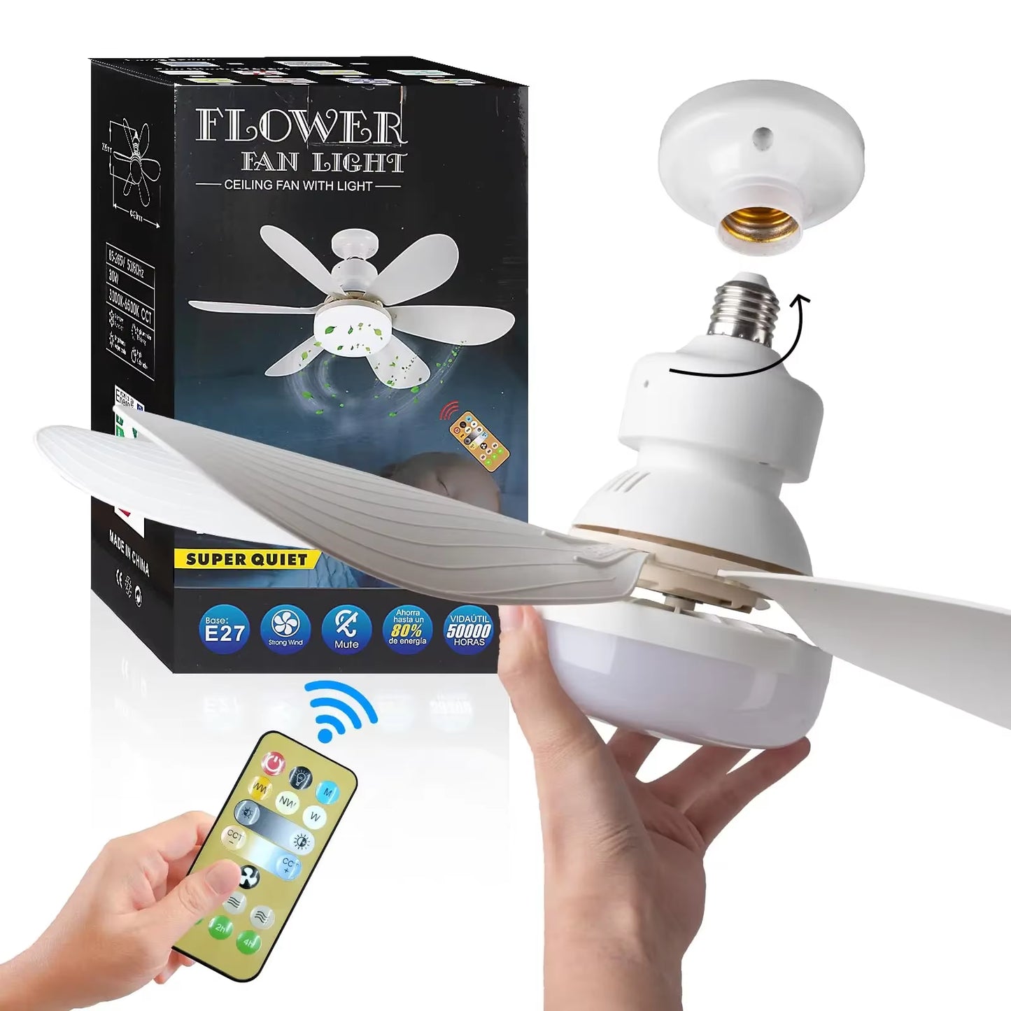 Ceiling Fan Light with Remote Control for Dimming Hanging Mini Ceiling Fans for Bedroom,Indoor，Living Room Colorful Blades