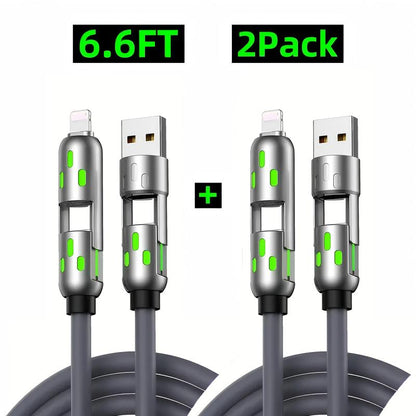 [Buy 1 Get 1 Free]-6.6Ft 4-In-1 USB-C Cable, PD Fast Charging, Data Sync, EXAVON USB-A, Type-C, Lightning, Aluminum, Compatible