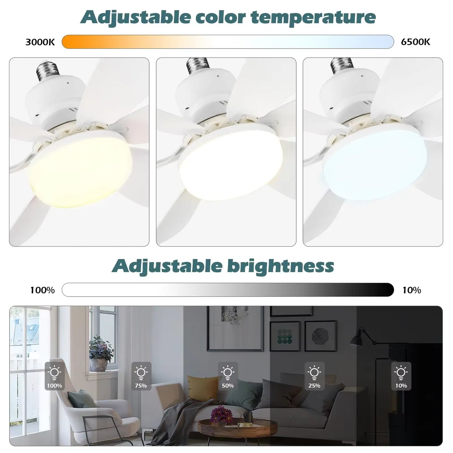 Ceiling Fan Light with Remote Control for Dimming Hanging Mini Ceiling Fans for Bedroom,Indoor，Living Room Colorful Blades