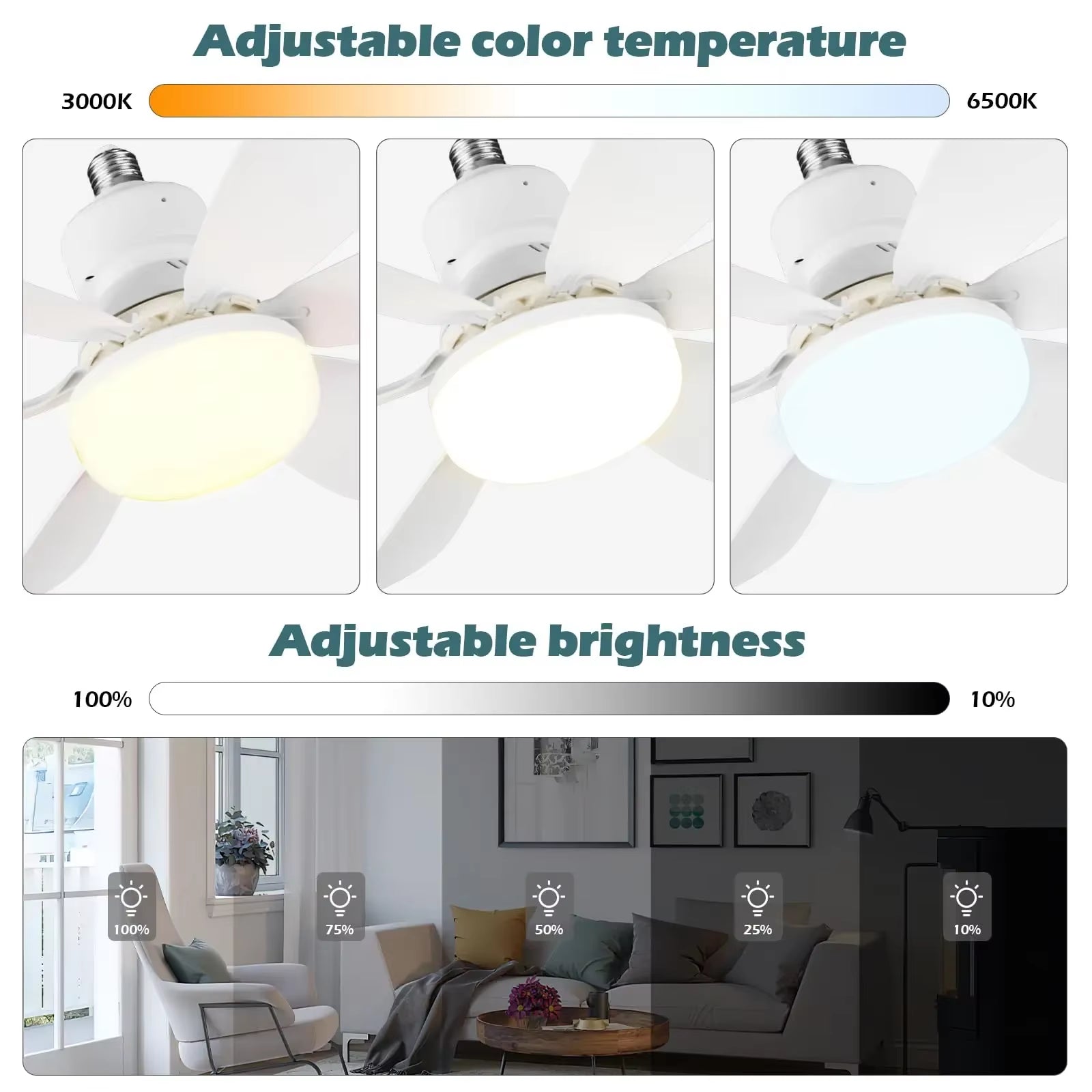 Ceiling Fan Light with Remote Control for Dimming Hanging Mini Ceiling Fans for Bedroom,Indoor，Living Room Colorful Blades