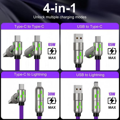 [Buy 1 Get 1 Free]-6.6Ft 4-In-1 USB-C Cable, PD Fast Charging, Data Sync, EXAVON USB-A, Type-C, Lightning, Aluminum, Compatible
