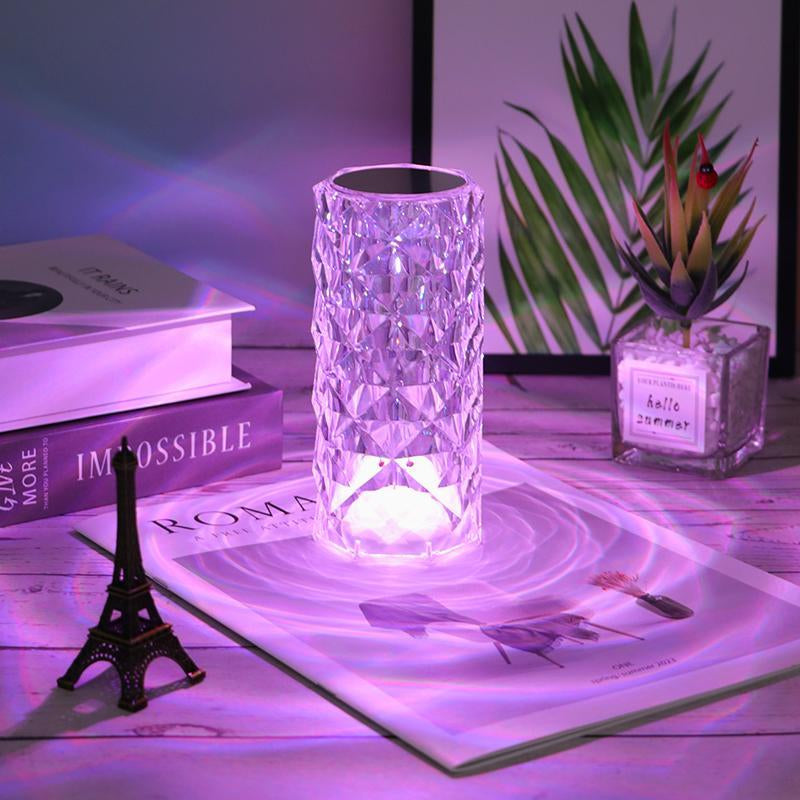 Can Switch 16 Colors Artificial Crystal Table Lamp RGB Color Changing Rose Diamond Design with Remote Control USB Charging Touch Sensor Ambient Lighting