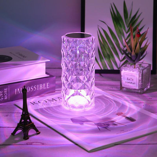 Can Switch 16 Colors Artificial Crystal Table Lamp RGB Color Changing Rose Diamond Design with Remote Control USB Charging Touch Sensor Ambient Lighting