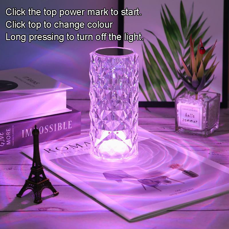 Can Switch 16 Colors Artificial Crystal Table Lamp RGB Color Changing Rose Diamond Design with Remote Control USB Charging Touch Sensor Ambient Lighting