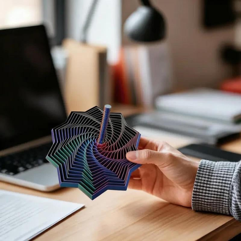 3D Printed Expanded Sensory Fidget Star, New Stress Relief Sensory Whirling Spiral with Handle, Very Satisfying Sight and Sound with Hypnotizing Visual Fidget Toy