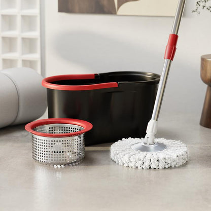 Mop Bucket Set with 360° Spin Mop and Bucket System 3 Microfiber Heads 61In Adjustable Handle for Shop Floor Cleaning