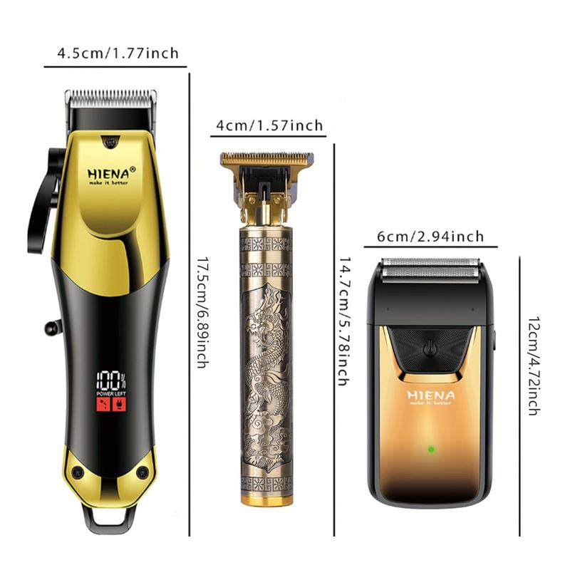 3-Piece Professional Blonde Hair Clipper & Trimmer Kit for Men - Usb-Rechargeable Barber Set Featuring LCD Display, Adjustable Blade Hair Clippers, and Professional Men'S Trimmer
