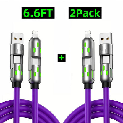 [Buy 1 Get 1 Free]-6.6Ft 4-In-1 USB-C Cable, PD Fast Charging, Data Sync, EXAVON USB-A, Type-C, Lightning, Aluminum, Compatible