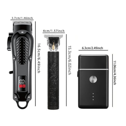 3-Piece Professional Blonde Hair Clipper & Trimmer Kit for Men - Usb-Rechargeable Barber Set Featuring LCD Display, Adjustable Blade Hair Clippers, and Professional Men'S Trimmer