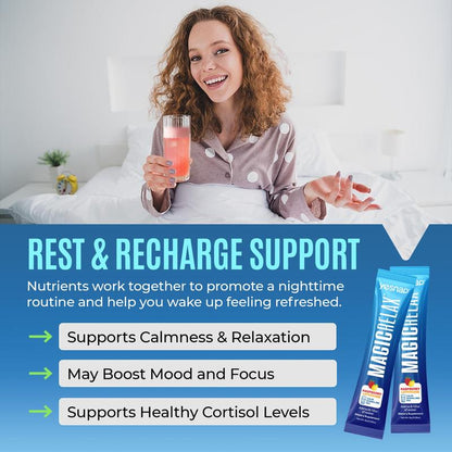 Yesnap MAGICRELAX Calming Sparking Mix with 8-In-1 Magnesium KSM-66 Ashwagandha Saffron Vitamin D3 GABA L-Theanine Supports Cortisol Balance Mood Sleep 30 Servings No Sugar Non GMO Raspberry Lemonade Flavor