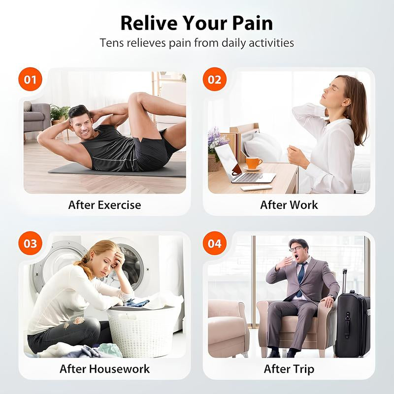 Muscle Massage Unit, 10 Modes Dual Channel, 30 Intensity Levels, Compact Rechargeable Body Massager with 4 Pads