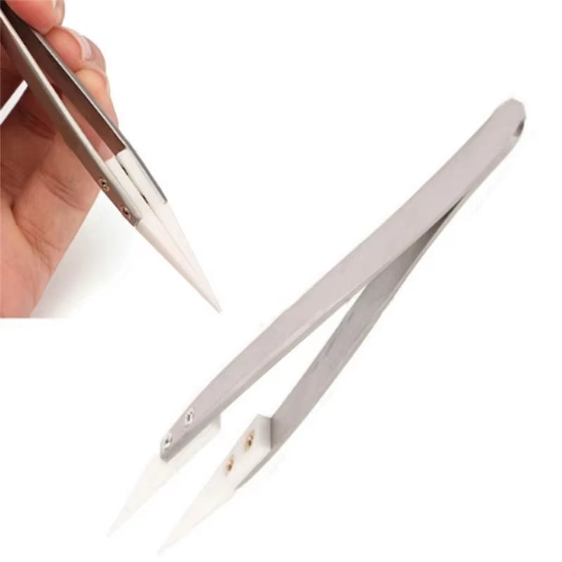 1200° Ceramic Tipped Stainless Steel Tweezers Tips Heat Pointed Resistant Tweezer Electronic Soldering Tweezers Fine Pointed Tip