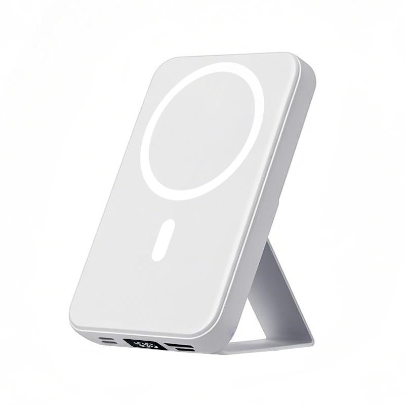 Magnetic Power Bank 10000Mah Wireless Portable Charger with USB-C Cable LED Display Foldable Battery Pack for Iphone 16/15/14/13/12/Pro/Pro Max Series Charging Compact Silicone Black