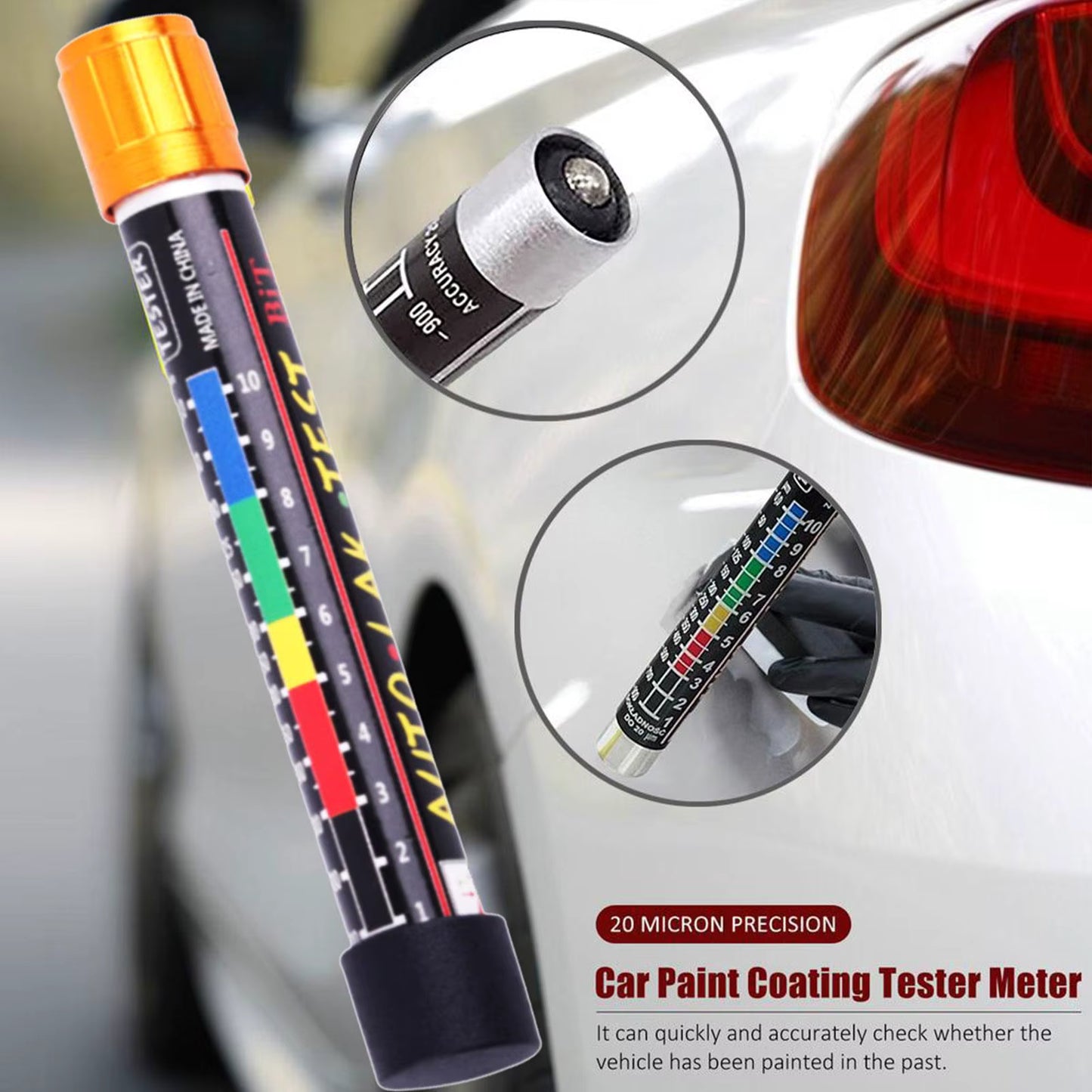 Medidor de Espessura de Pintura Automotiva 1 Peça, Testador de Pintura para Carros, Verificador de Colisão/Reparo, Medidor de Tinta com Escala e Ponta Magnética.