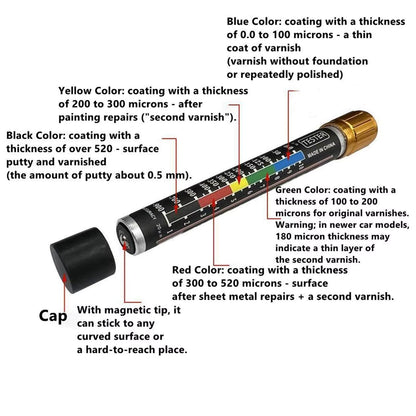 Medidor de Espessura de Pintura Automotiva 1 Peça, Testador de Pintura para Carros, Verificador de Colisão/Reparo, Medidor de Tinta com Escala e Ponta Magnética.