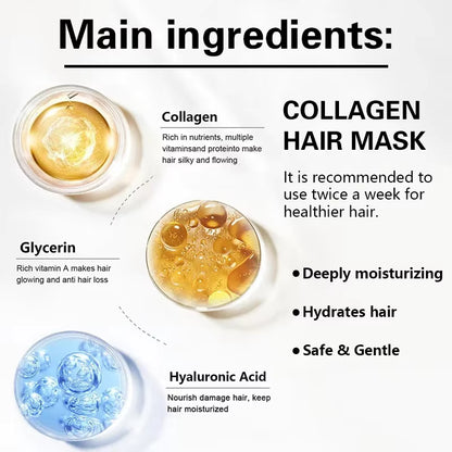 Máscara de Tratamento Capilar com Colágeno e Óleo de Argan Marroquino — Condicionamento Profundo para Reparação de Cabelos Secos e Danificados
