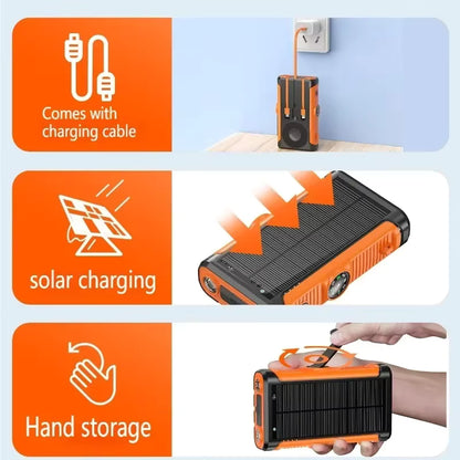 Power Bank Solar de 50.000 mAh, 22,5 W, com Carregamento Sem Fio Magnético, Powerbank para Camping com Cabos Integrados, Bateria Externa para iPhone com MagSafe