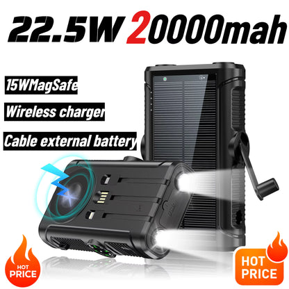 Power Bank Solar de 50.000 mAh, 22,5 W, com Carregamento Sem Fio Magnético, Powerbank para Camping com Cabos Integrados, Bateria Externa para iPhone com MagSafe