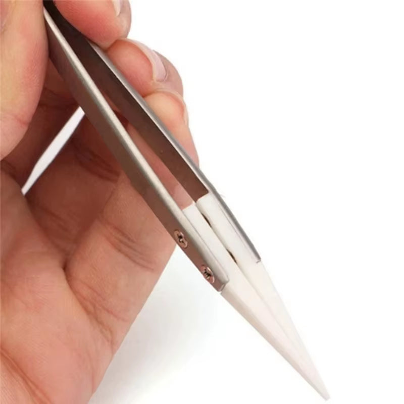 1200° Ceramic Tipped Stainless Steel Tweezers Tips Heat Pointed Resistant Tweezer Electronic Soldering Tweezers Fine Pointed Tip