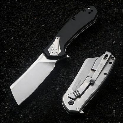 KS 3455 Outdoor Folding Knife, 3.4" Stone Wash Blade, Black G10 Handle, Stainless Steel Frame Lock, Survival Tool for Camping Hiking EDC