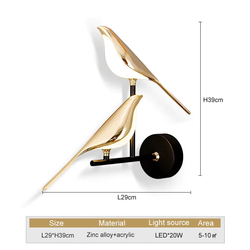 Nordic Touch Switch LED Wall Lamps for Bedside TV Background Gold Silver Magpie Bird LED Wall Lights Wall Sconce for Corridor