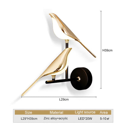 Nordic Touch Switch LED Wall Lamps for Bedside TV Background Gold Silver Magpie Bird LED Wall Lights Wall Sconce for Corridor