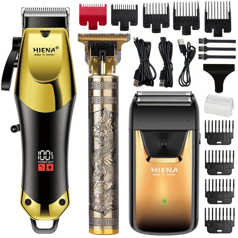 3-Piece Professional Blonde Hair Clipper & Trimmer Kit for Men - Usb-Rechargeable Barber Set Featuring LCD Display, Adjustable Blade Hair Clippers, and Professional Men'S Trimmer