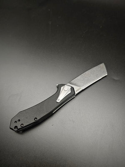 KS 3455 Outdoor Folding Knife, 3.4" Stone Wash Blade, Black G10 Handle, Stainless Steel Frame Lock, Survival Tool for Camping Hiking EDC