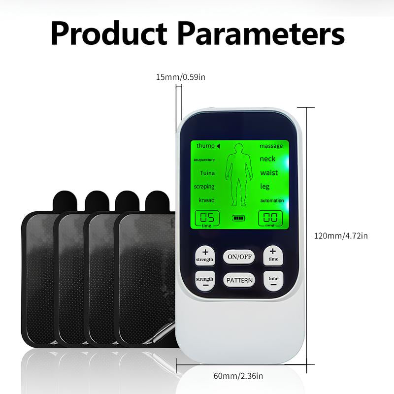 Muscle Massage Unit, 10 Modes Dual Channel, 30 Intensity Levels, Compact Rechargeable Body Massager with 4 Pads