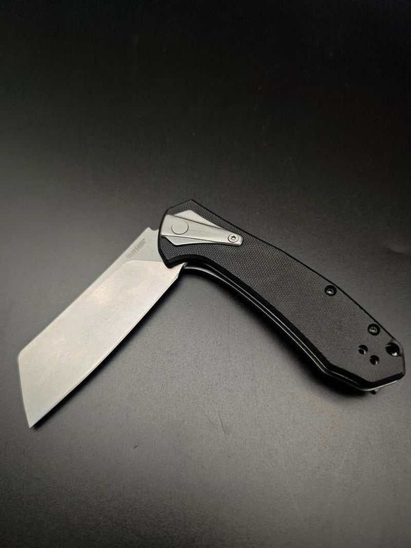 KS 3455 Outdoor Folding Knife, 3.4" Stone Wash Blade, Black G10 Handle, Stainless Steel Frame Lock, Survival Tool for Camping Hiking EDC