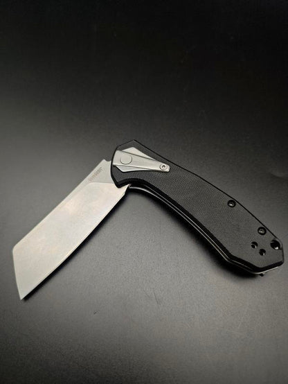 KS 3455 Outdoor Folding Knife, 3.4" Stone Wash Blade, Black G10 Handle, Stainless Steel Frame Lock, Survival Tool for Camping Hiking EDC